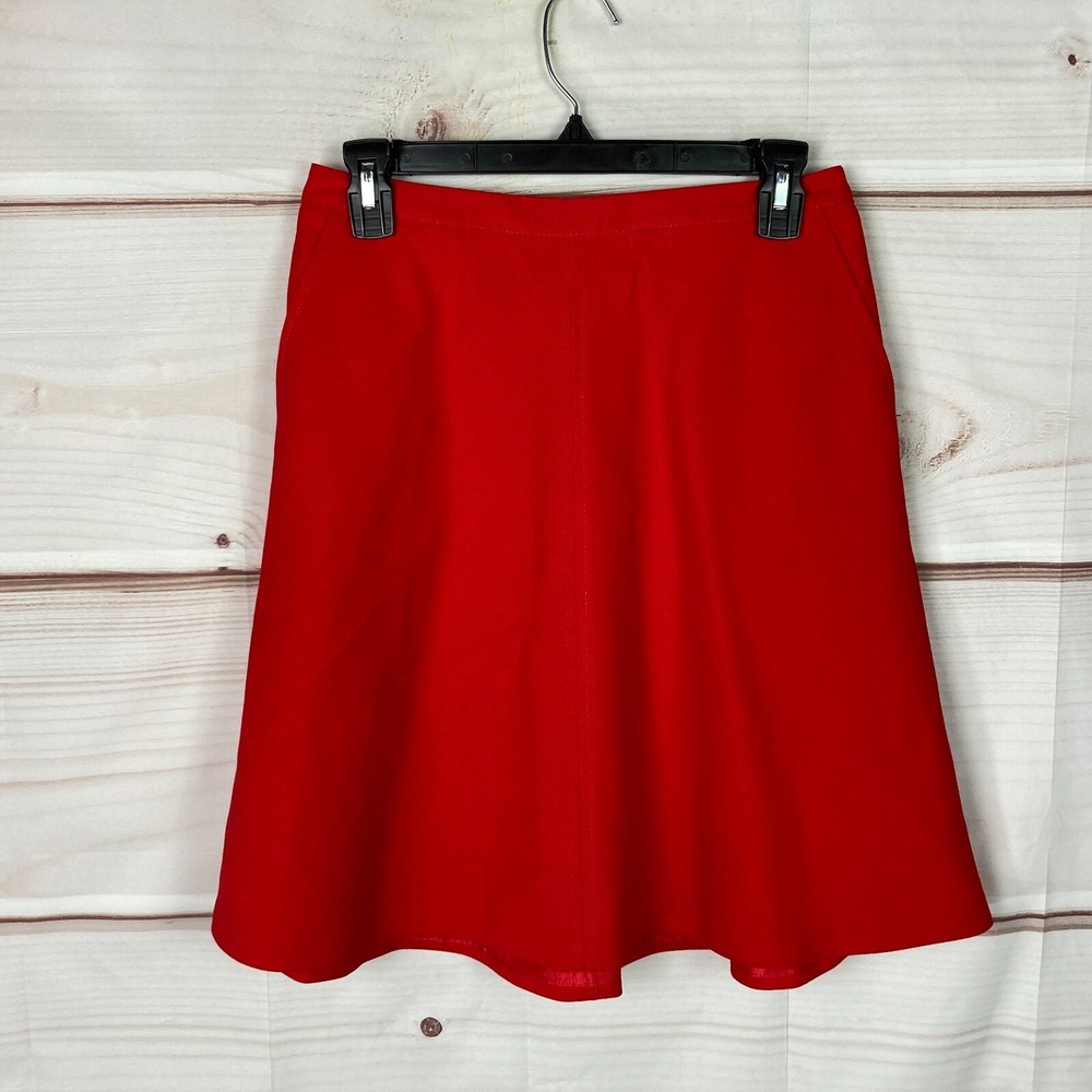 LOFT Skirt Womens‎ 0 Red Swing Knee Length Solid Stretch Pockets Knit Zipper